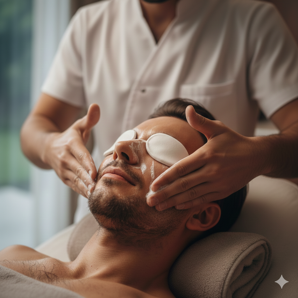 hombre haciendose limpieza facial